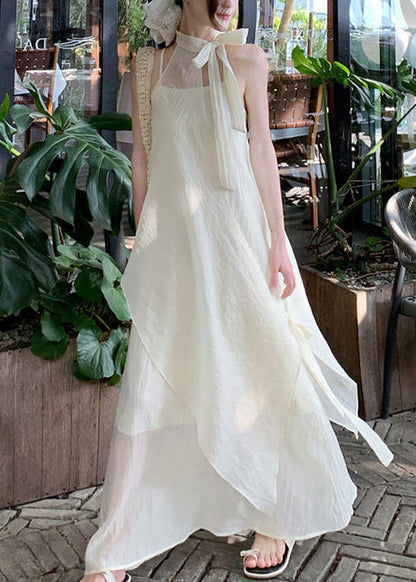 Beige Asymmetrical Chiffon Halter Dresses Summer