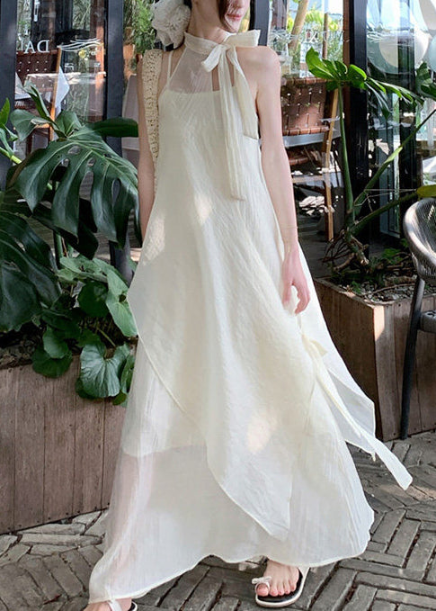 Beige Asymmetrical Chiffon Halter Dresses Summer