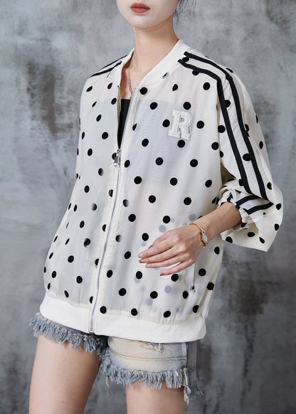 Beige Oversized Dot Print Spandex Jackets Fall