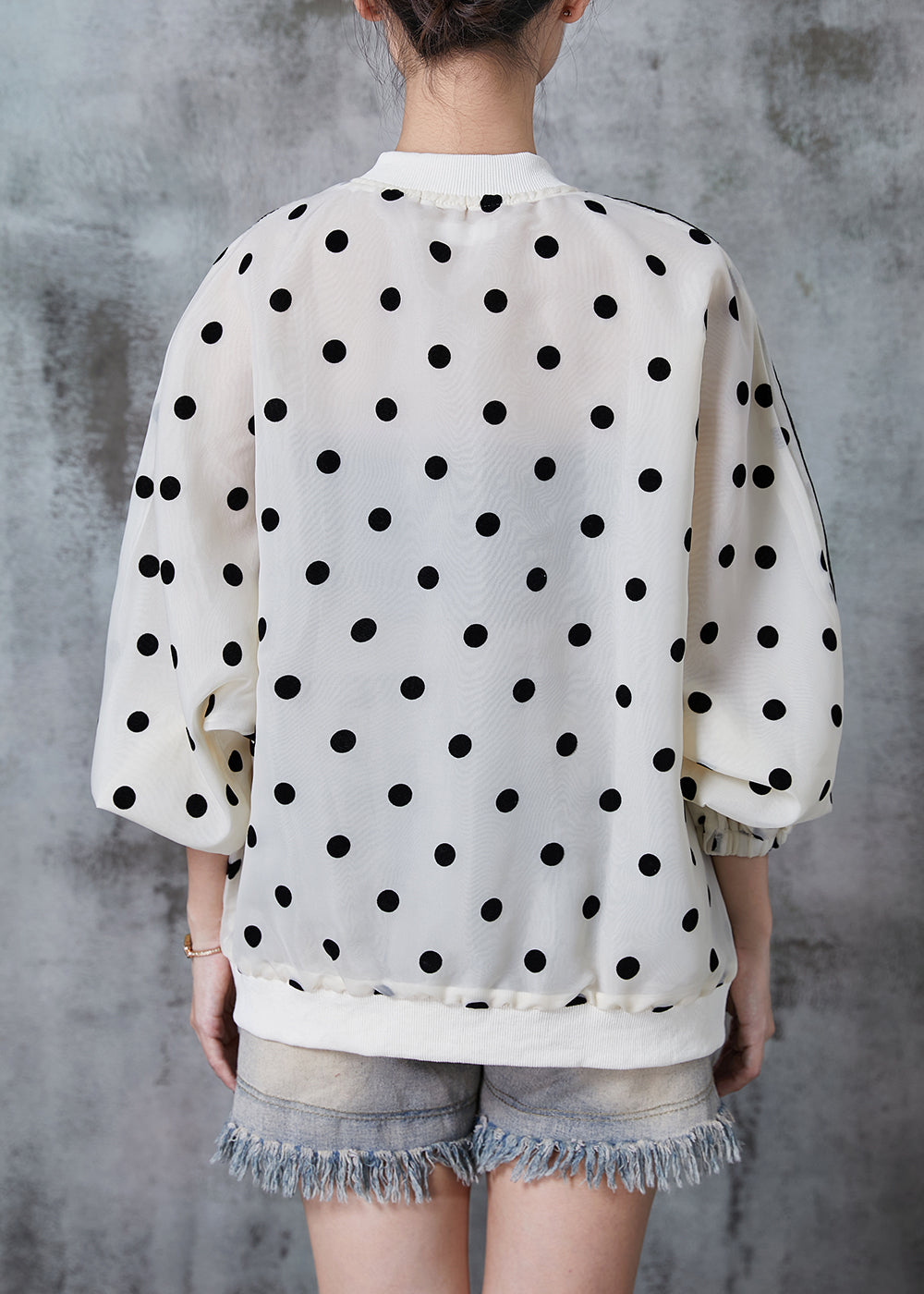 Beige Oversized Dot Print Spandex Jackets Fall