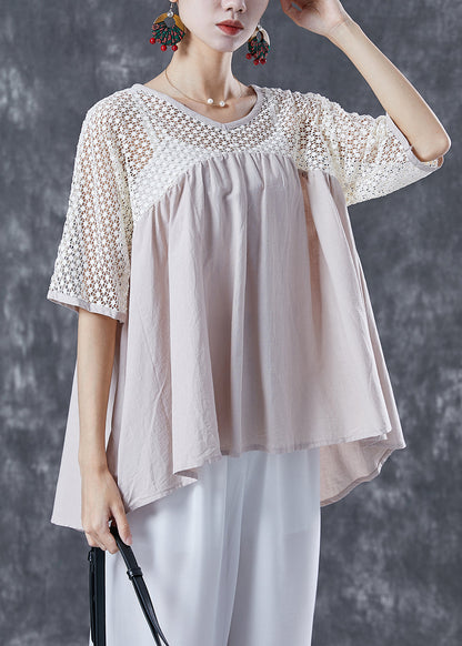 Beige Oversized Patchwork Cotton Shirts Summer