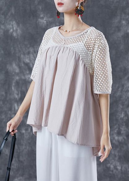 Beige Oversized Patchwork Cotton Shirts Summer