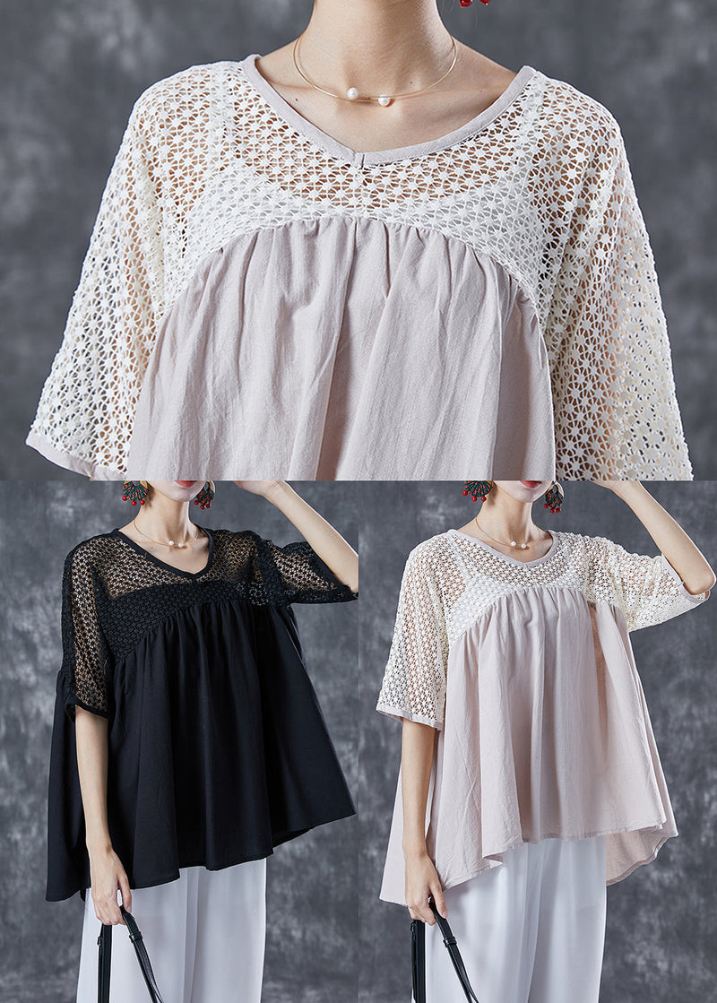 Beige Oversized Patchwork Cotton Shirts Summer