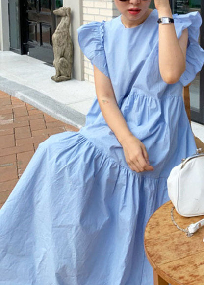 Beige Patchwork Cotton Dress Butterfly Sleeve