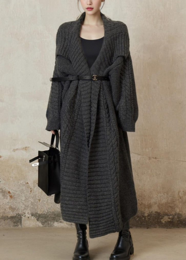 Beige Peter Pan Collar Cozy Cotton Knit Long Cardigan Long Sleeve