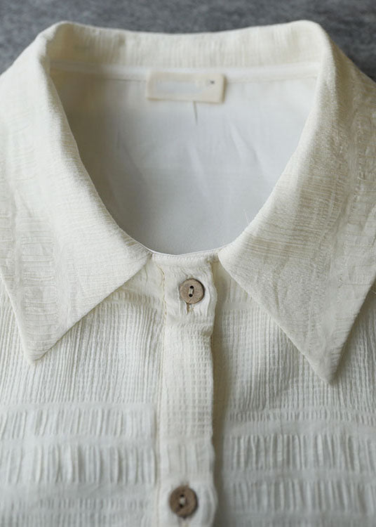 Beige Peter Pan Collar Wrinkled Drawstring Long Dresses Bracelet Sleeve