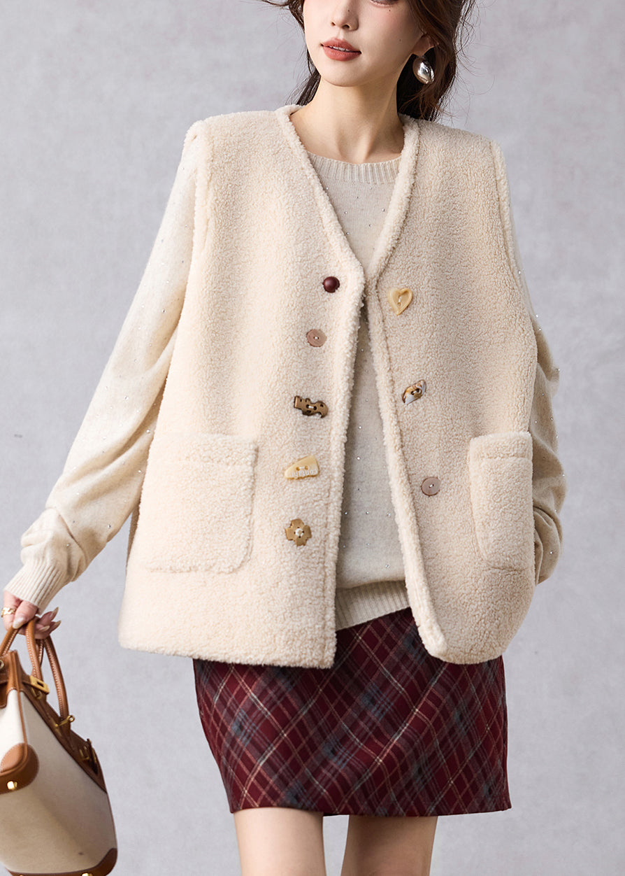 Beige Pockets Cozy Faux Fur Waistcoat Winter