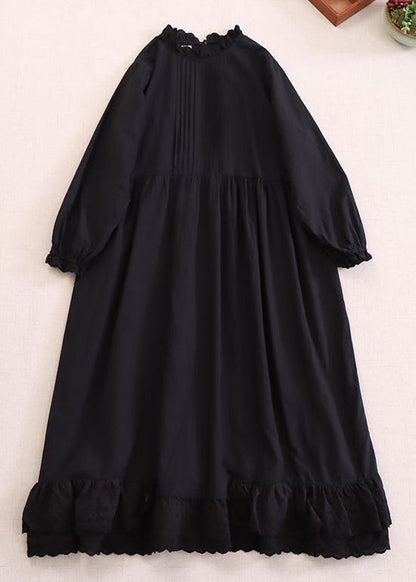 Beige Ruffled Cotton Dresses Long Sleeve