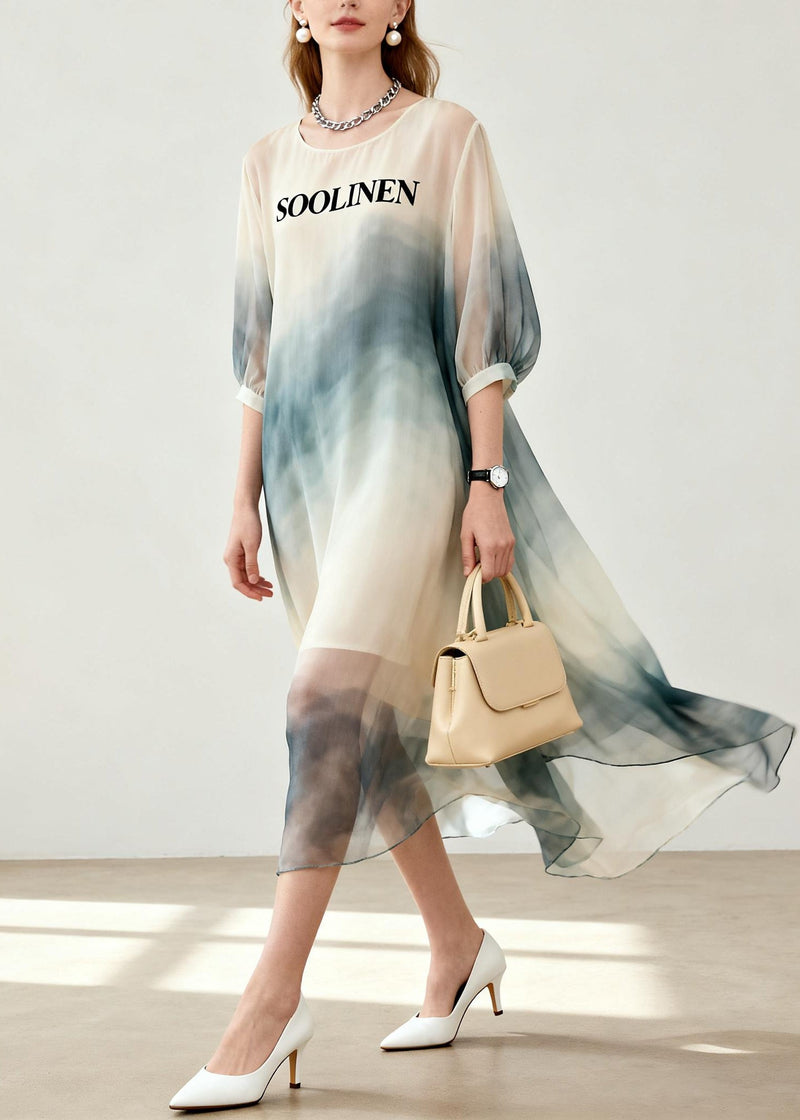 Beige Tie Dye Chiffon Vacation Dresses Summer