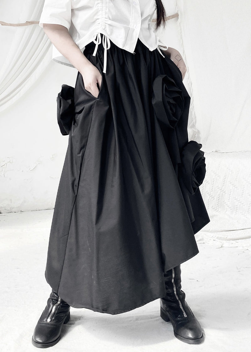 Black Asymmetrical Elastic Waist Maxi Dress Fall