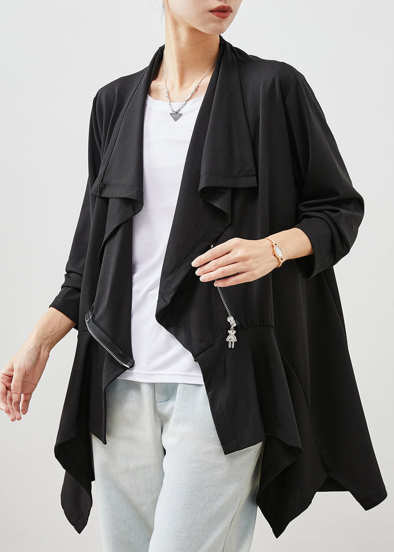 Black Asymmetrical Patchwork Cotton Cardigan Spring