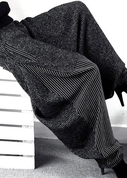 Black Asymmetrical Striped Harem Pants Winter