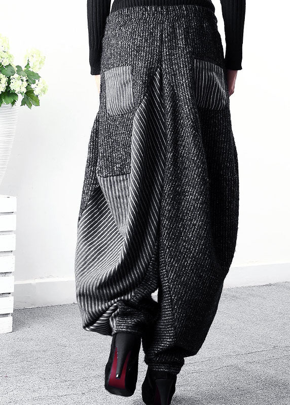 Black Asymmetrical Striped Harem Pants Winter