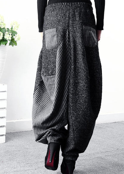 Black Asymmetrical Striped Harem Pants Winter