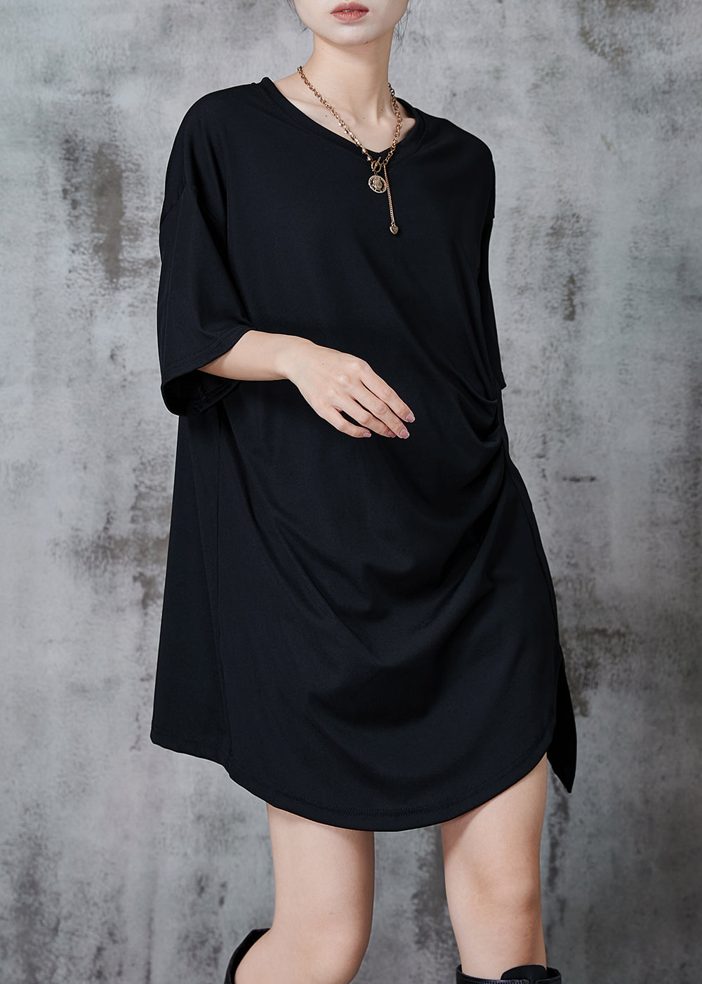Black Asymmetrical Wrinkled Cotton Tank Summer