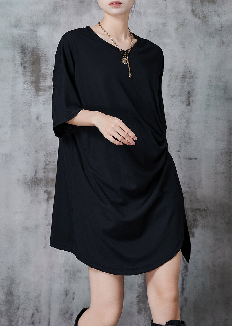 Black Asymmetrical Wrinkled Cotton Tank Summer