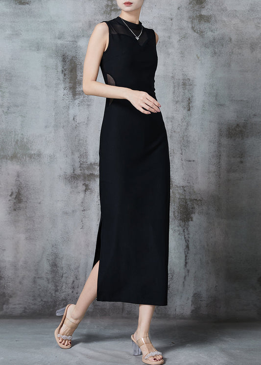 Black Backless Cotton Wraped Dresses Sleeveless