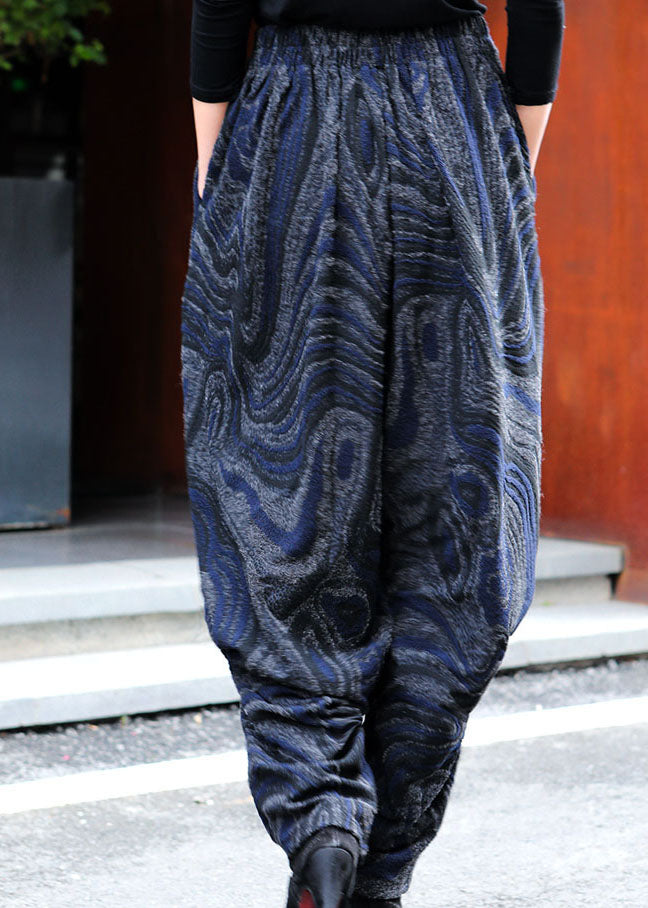 Black Blue Pockets Jacquard Lantern Spring Pants