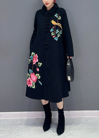 Black Button Print Patchwork Cotton Knit Coats Long Sleeve