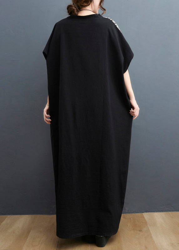 Black Colorblock V Neck Pocket Patchwork Holiday Dress Short Sleeve