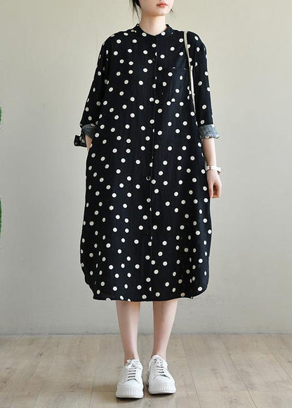 Black Dot Button Spring Maxi Dress