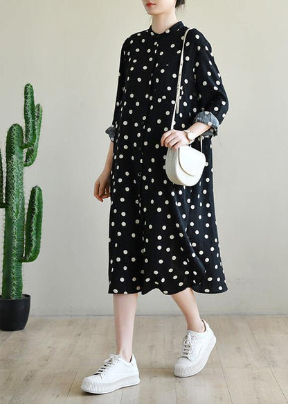 Black Dot Button Spring Maxi Dress