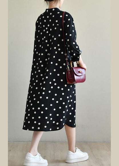 Black Dot Button Spring Maxi Dress