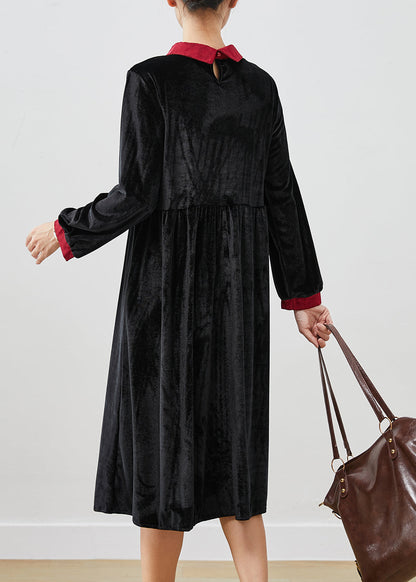 Black Double-layer Tasseled Silk Velour Robe Dresses Fall