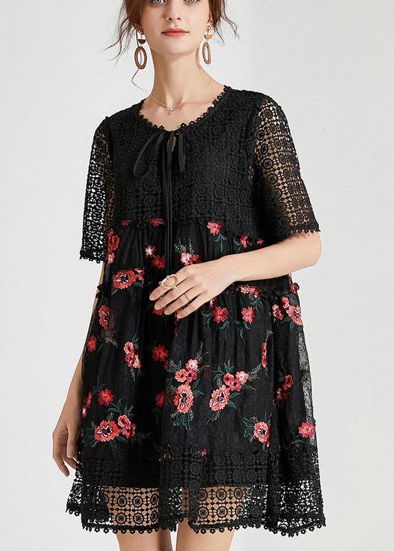 Black Embroidery Lace Bow Summer Dress