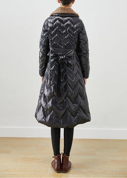 Black Fur Collar Patchwork Duck Down Puffers Jackets Winter