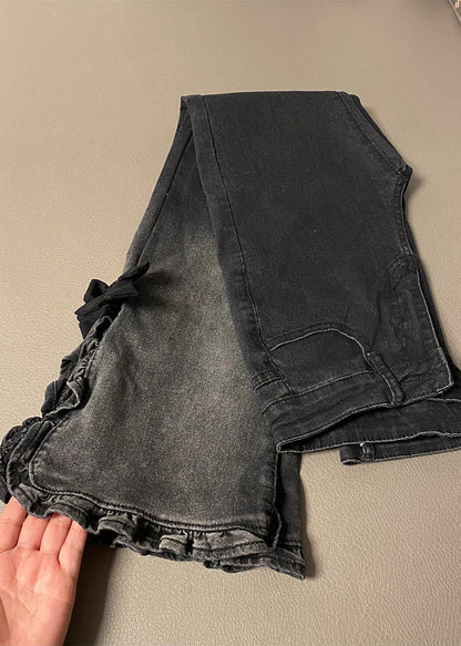 Black Gradient High Waist Denim Flared Trousers Spring