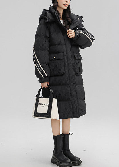 Black Hooded Patchwork Duck Down Winter Coats