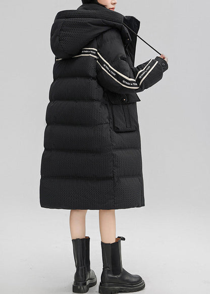 Black Hooded Patchwork Duck Down Winter Coats