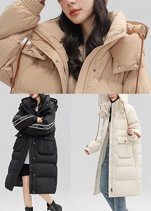 Black Hooded Patchwork Duck Down Winter Coats