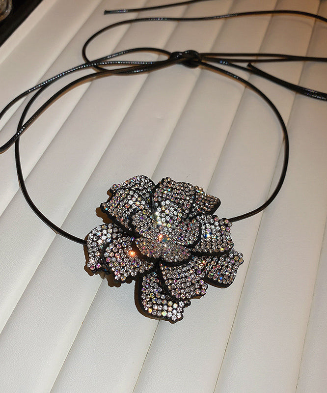 Black Leather Cords Zircon Pendant Necklace Po062