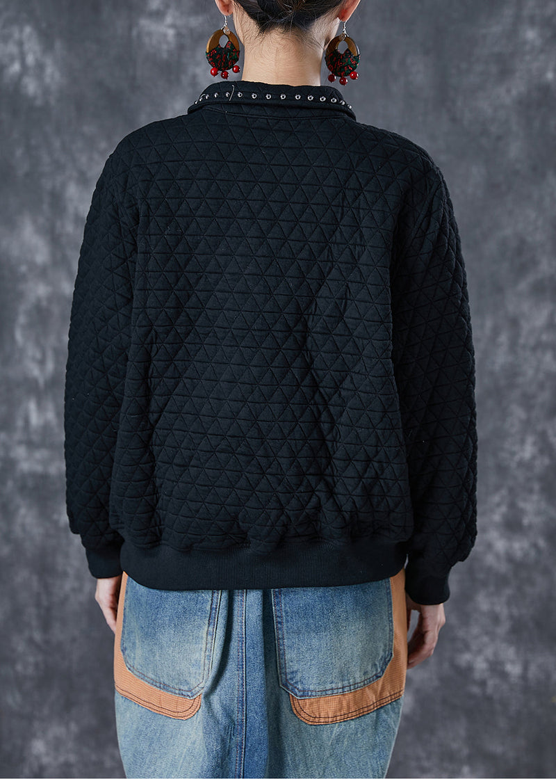 Black Letter Embroidered Rivet Cotton Pullover Sweatshirt Fall