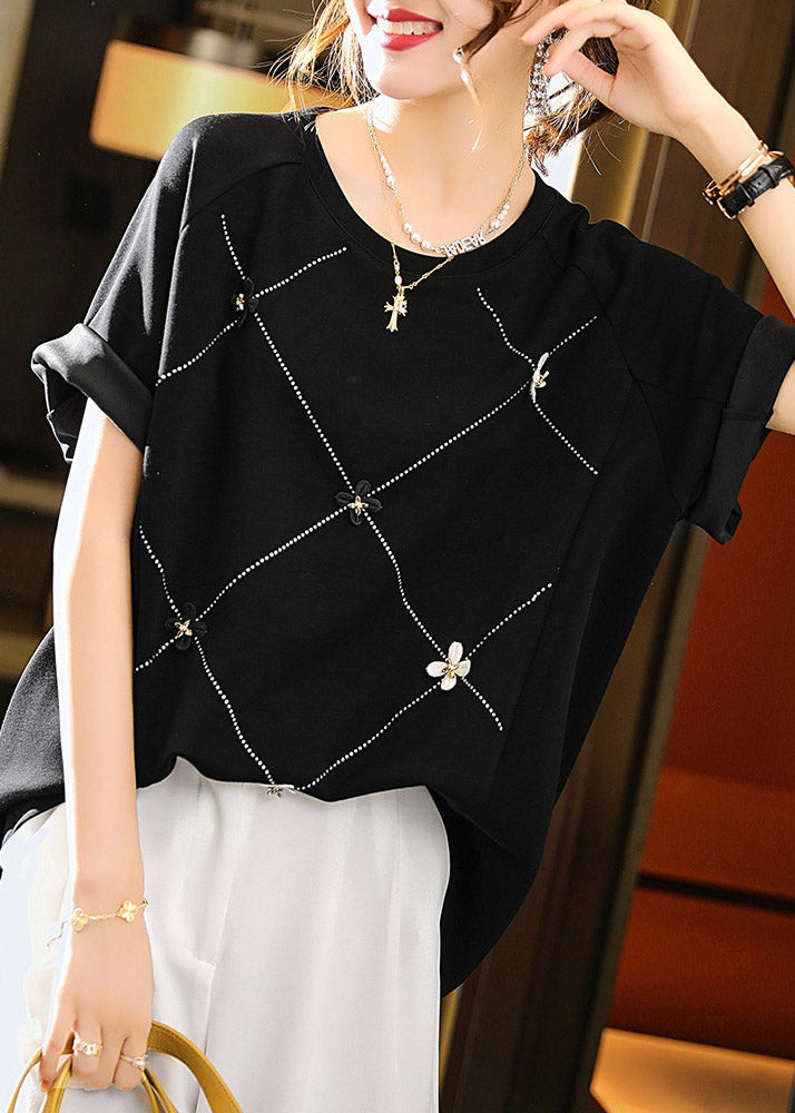 Black O-neck Tops Short Sleeve