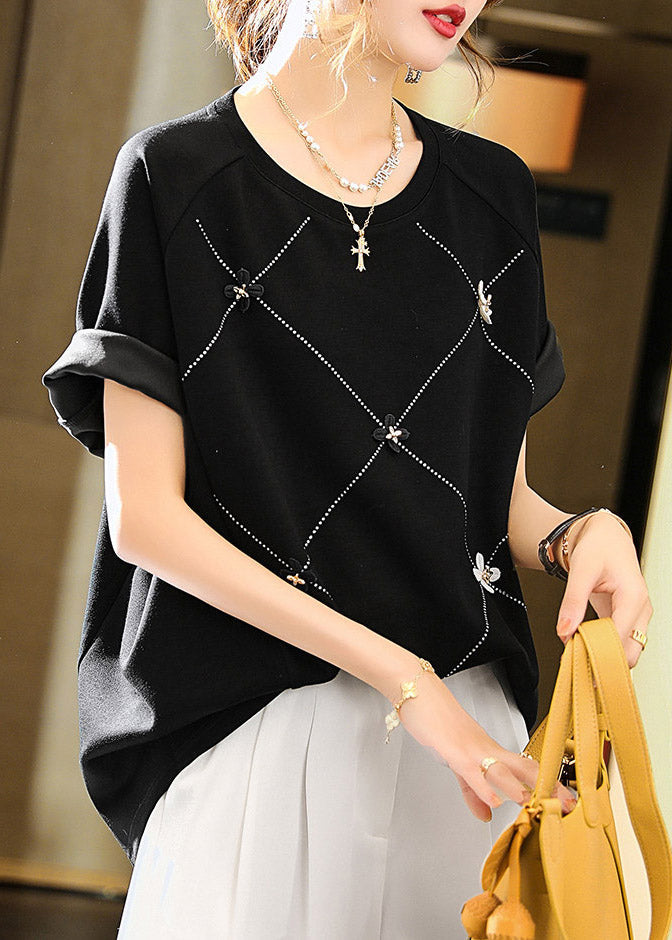 Black O-neck Tops Short Sleeve