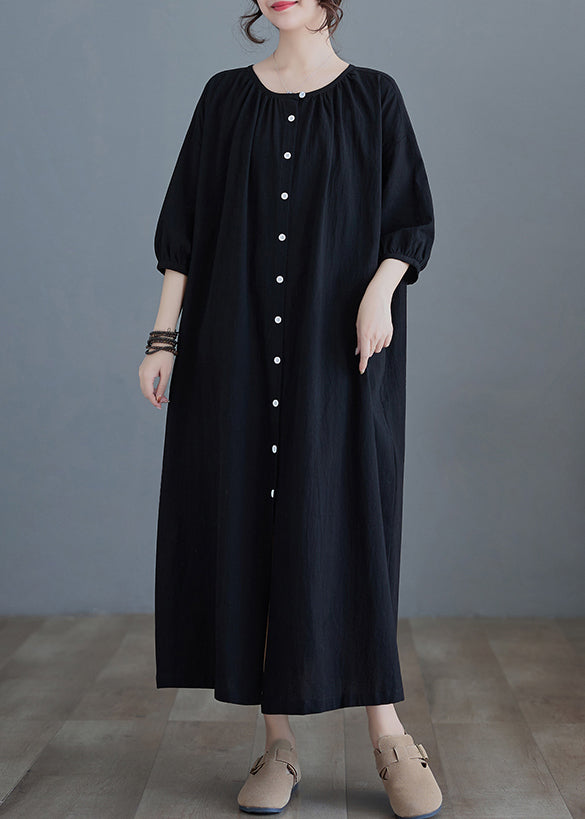Black O-neck Long Dress Half Sleeve