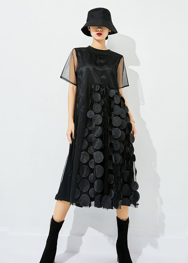 Red O-neck Patchwork Dot Tulle Holiday Dress Summer