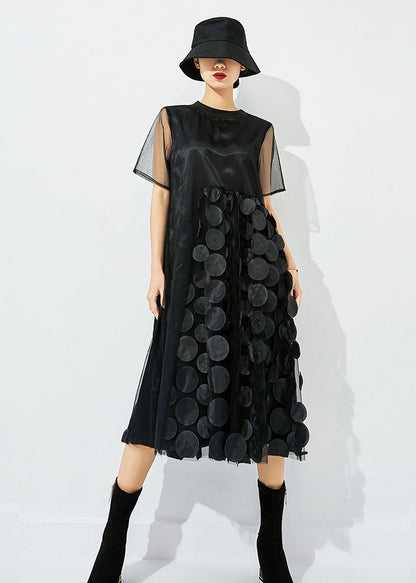 Tea Green O-neck Patchwork Dot Tulle Holiday Dress Summer