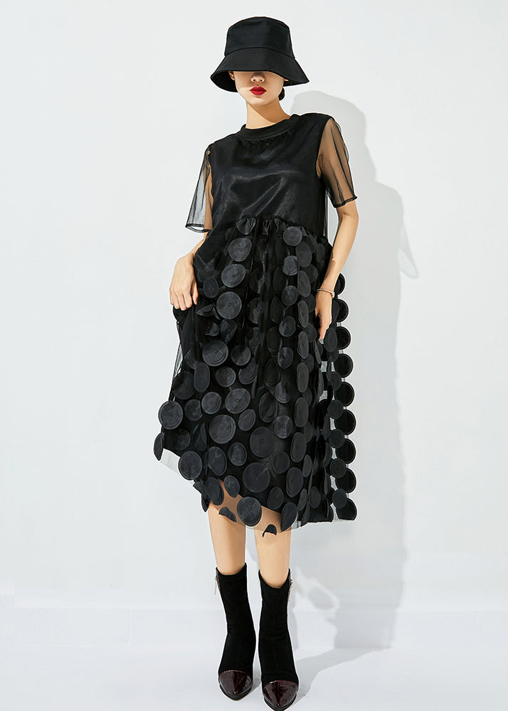 Tea Green O-neck Patchwork Dot Tulle Holiday Dress Summer