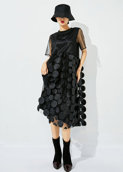 Tea Green O-neck Patchwork Dot Tulle Holiday Dress Summer