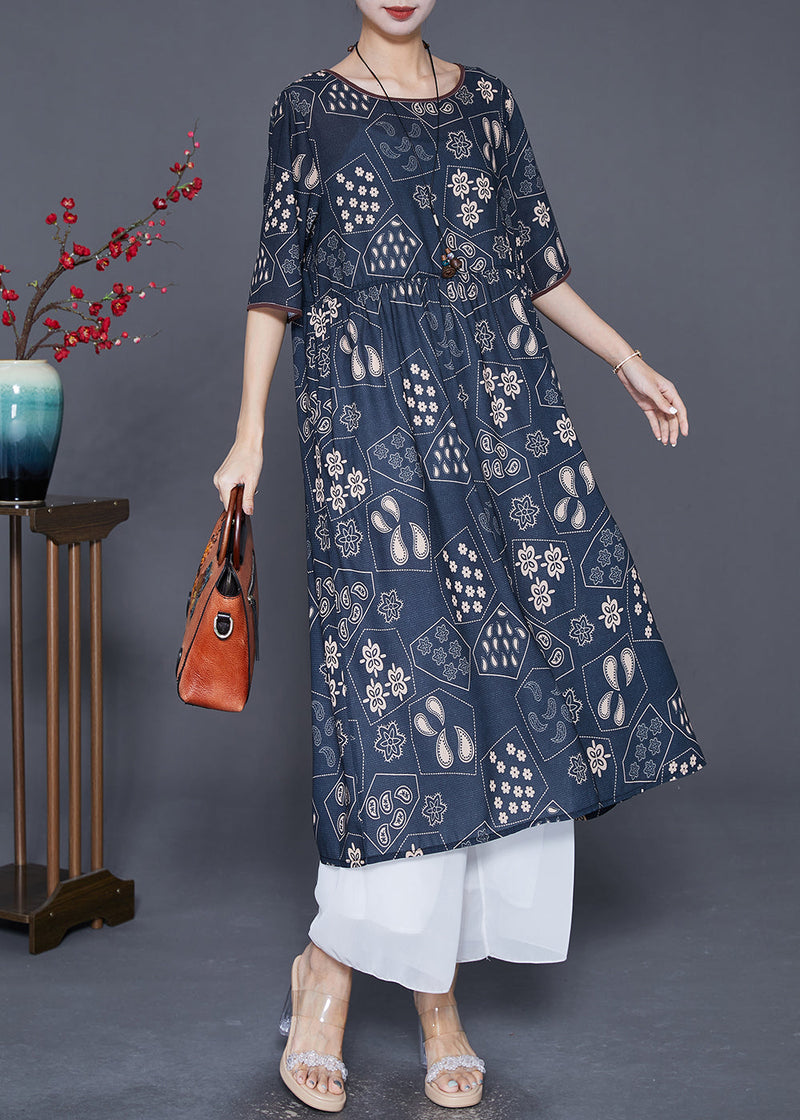 Black Oversized Print Silk Long Dress Summer
