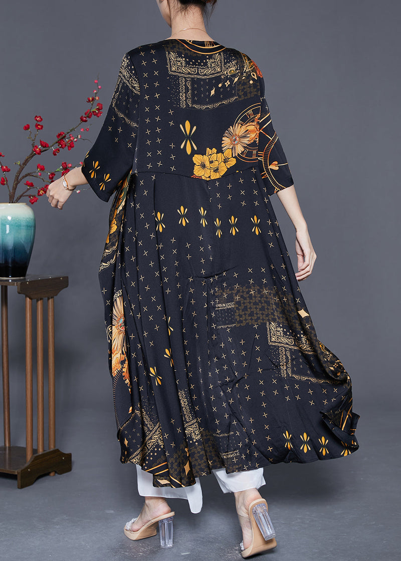 Black Oversized Print Silk Maxi Dresses Summer