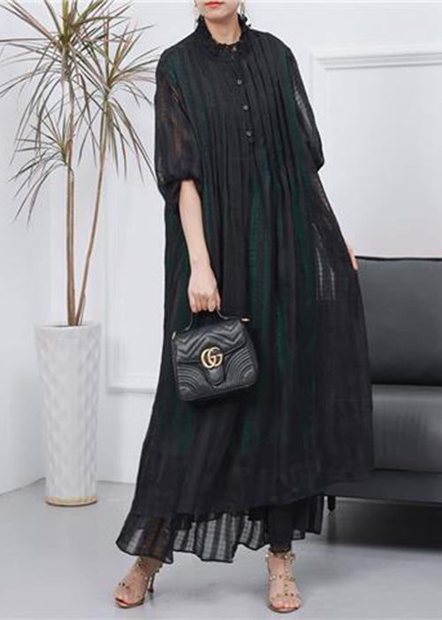 Black Oversized Wrinkled Cotton Long Dress Spring
