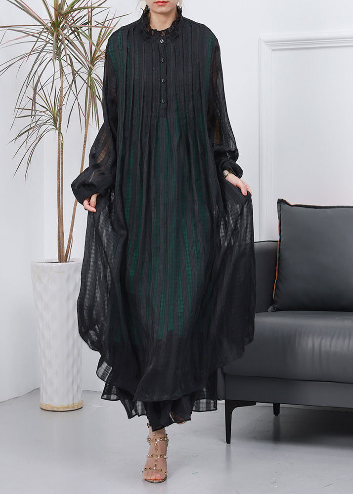 Black Oversized Wrinkled Cotton Long Dress Spring