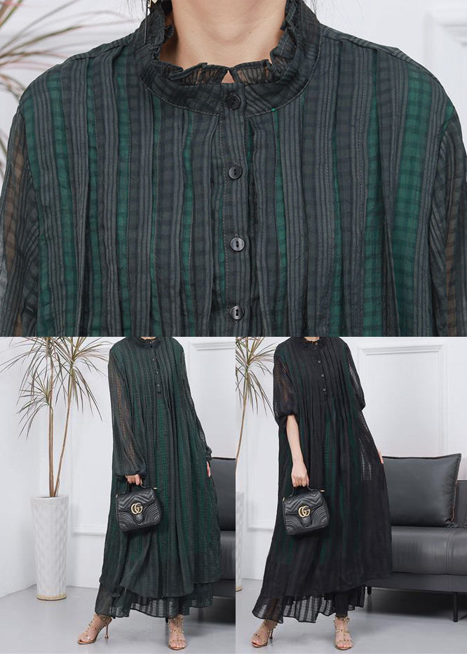 Black Oversized Wrinkled Cotton Long Dress Spring