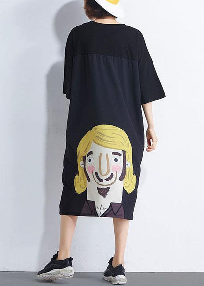 Black Patchwork Character Summer Maxi Dresses Half Sleeve