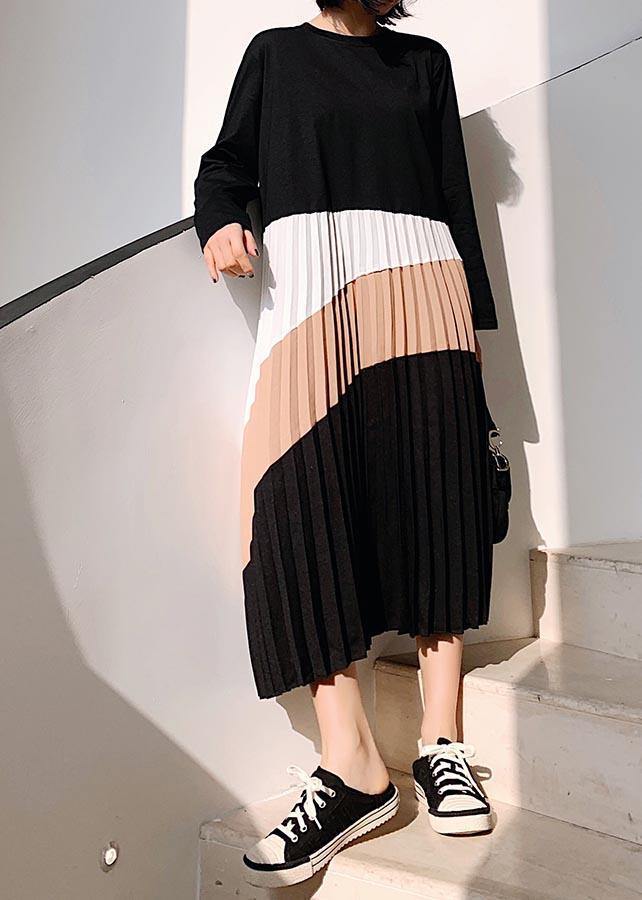 Black Patchwork Cinched Robe Spring Dresses